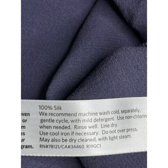 Eileen Fisher Slit Neck Purple Long Sleeve Georgette Silk Blouse size Medium New - Picture 10 of 13